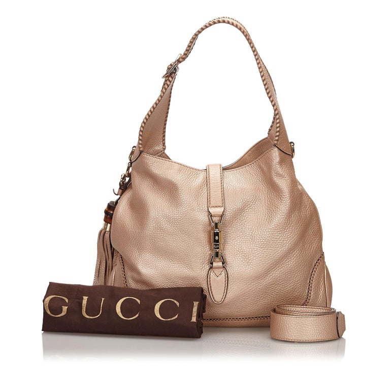 Vintage Authentic Gucci Brown Leather New Jackie Tassel Hobo Bag Italy w  LARGE For Sale at 1stDibs