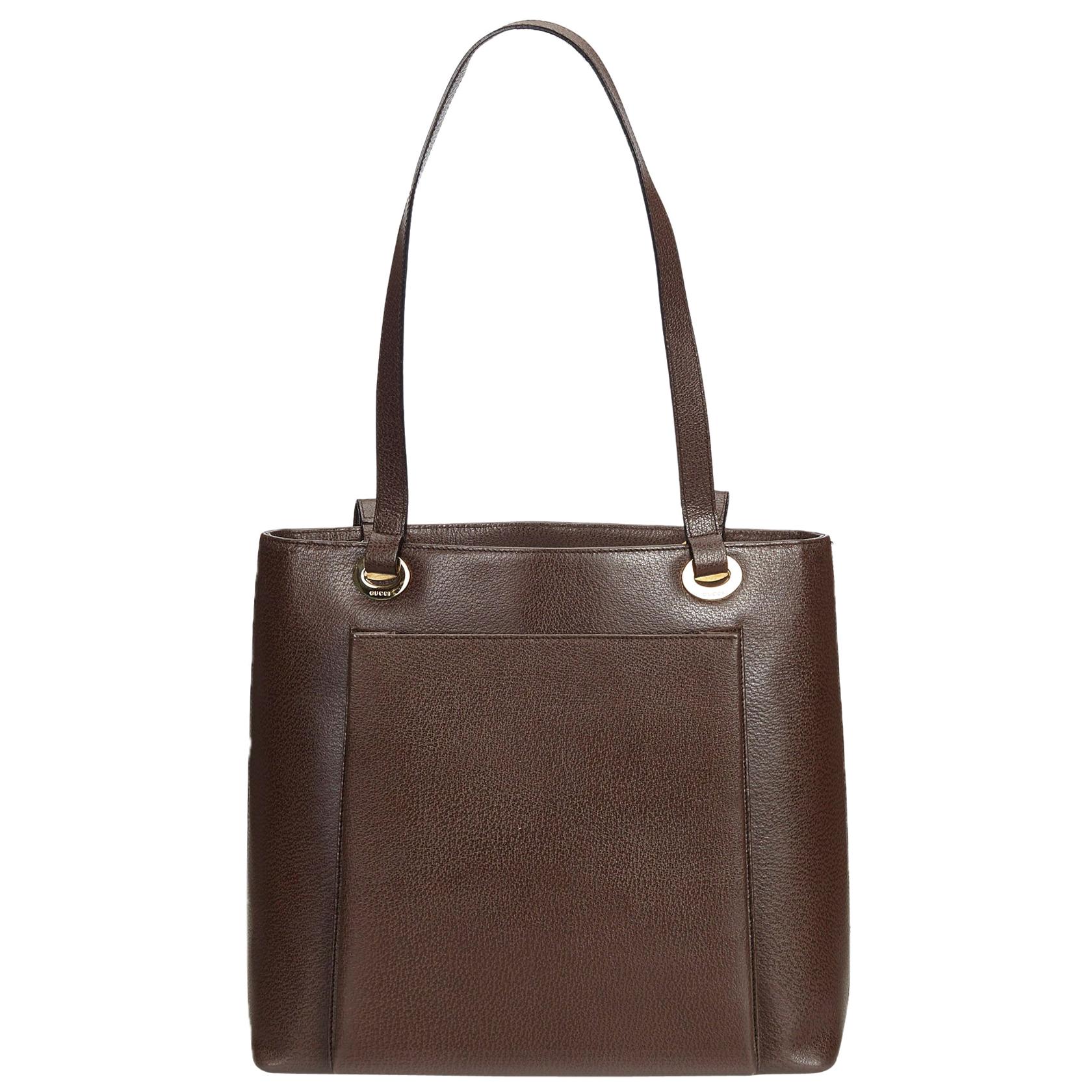 Vintage Authentic Gucci Brown Leather Shoulder Bag Italy w Dust Bag MEDIUM