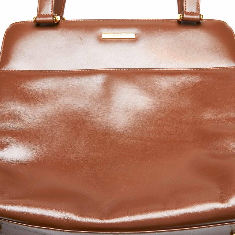 Vintage Authentic Gucci Brown Leather Tote Bag Italy LARGE For Sale at