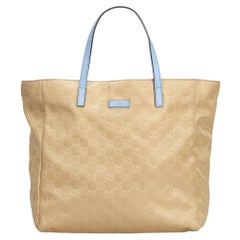 Vintage Authentic Gucci Brown Light Nylon Fabric GG Tote Bag Italy LARGE