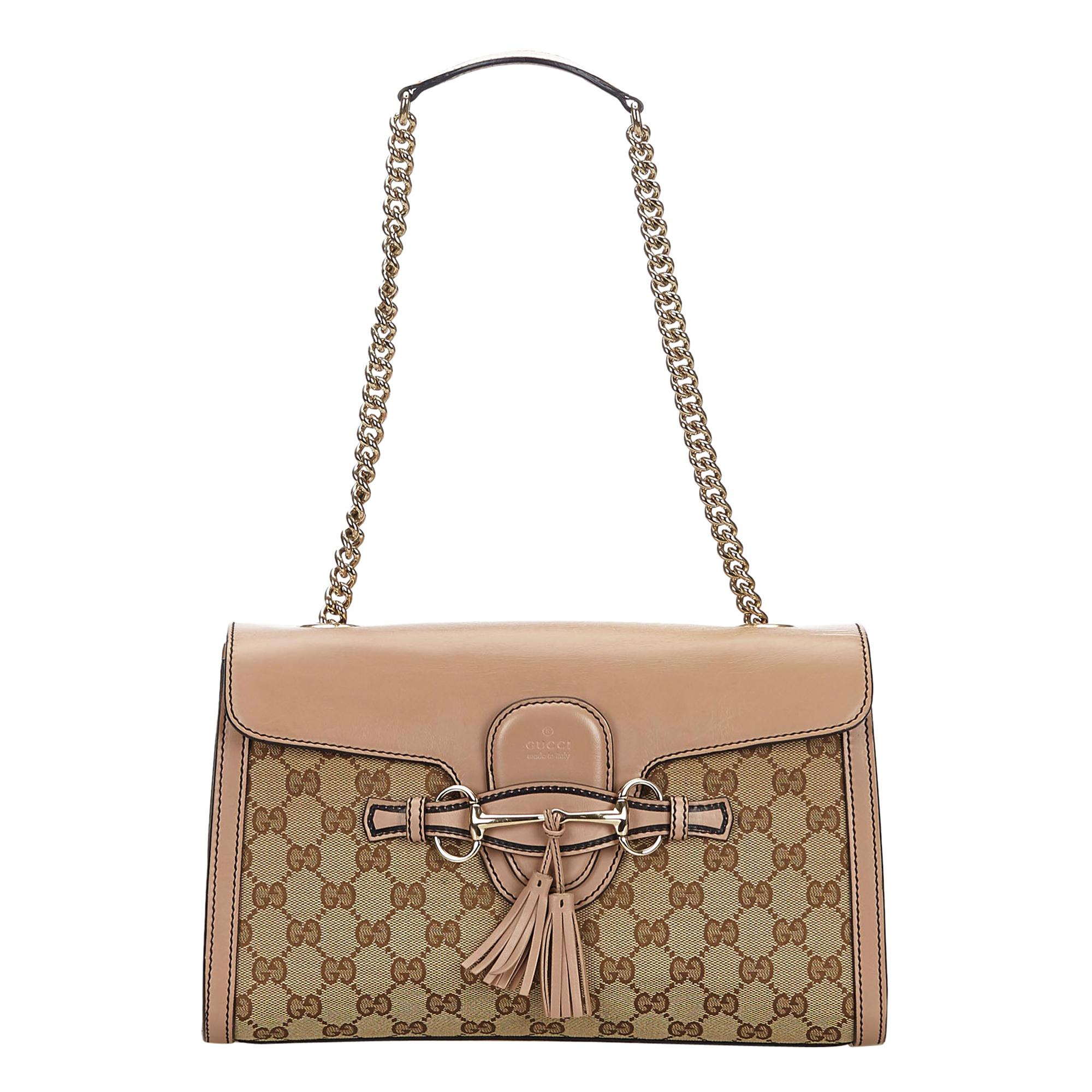 Vintage Authentic Gucci Brown Medium Emily Shoulder Bag ITALY w MEDIUM  For Sale