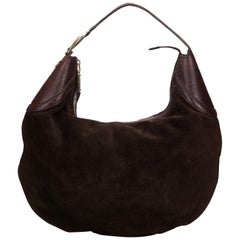 Vintage Authentic Gucci Brown Suede Leather Glam Hobo Bag Italy LARGE
