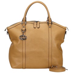 Vintage Authentic Gucci Dome Large Convertible GG Charm Tan Tote Italy LARGE