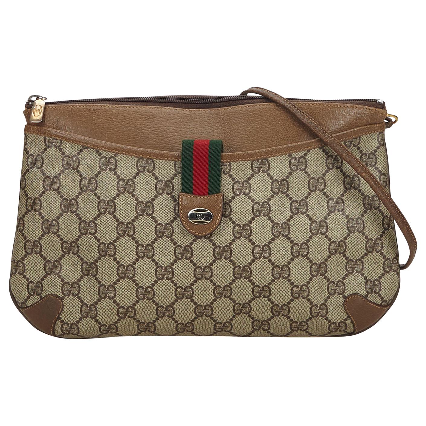 Vintage Authentic Gucci GG Supreme Web Crossbody Bag ITALY w MEDIUM  For Sale