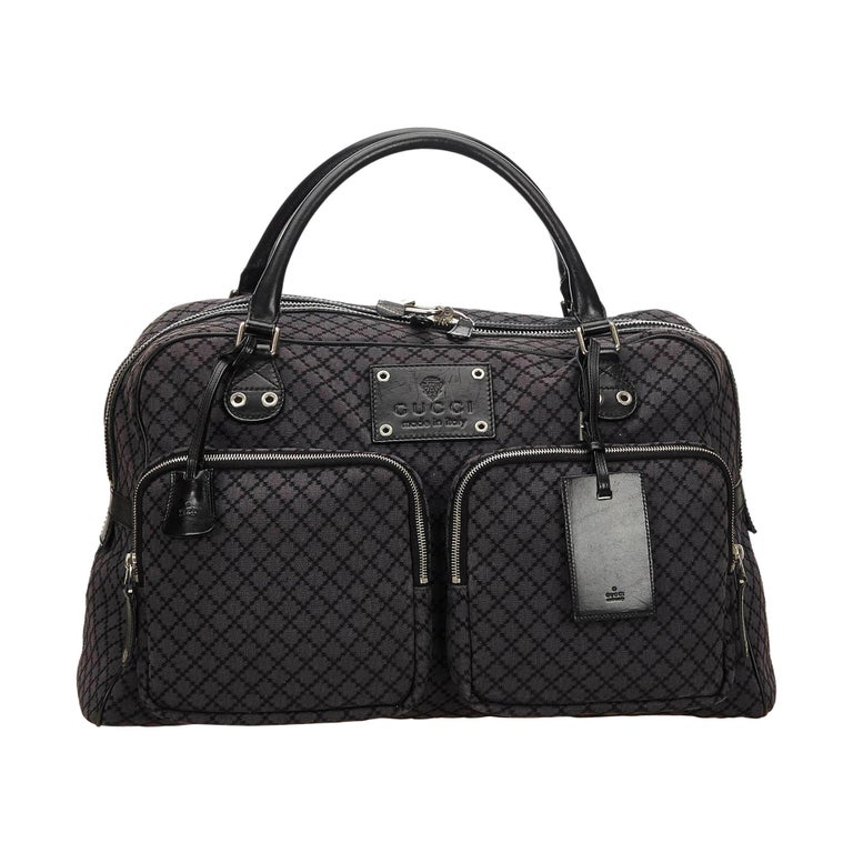 Vintage Authentic Gucci Gray Jacquard Fabric Diamante Travel Bag Italy ...