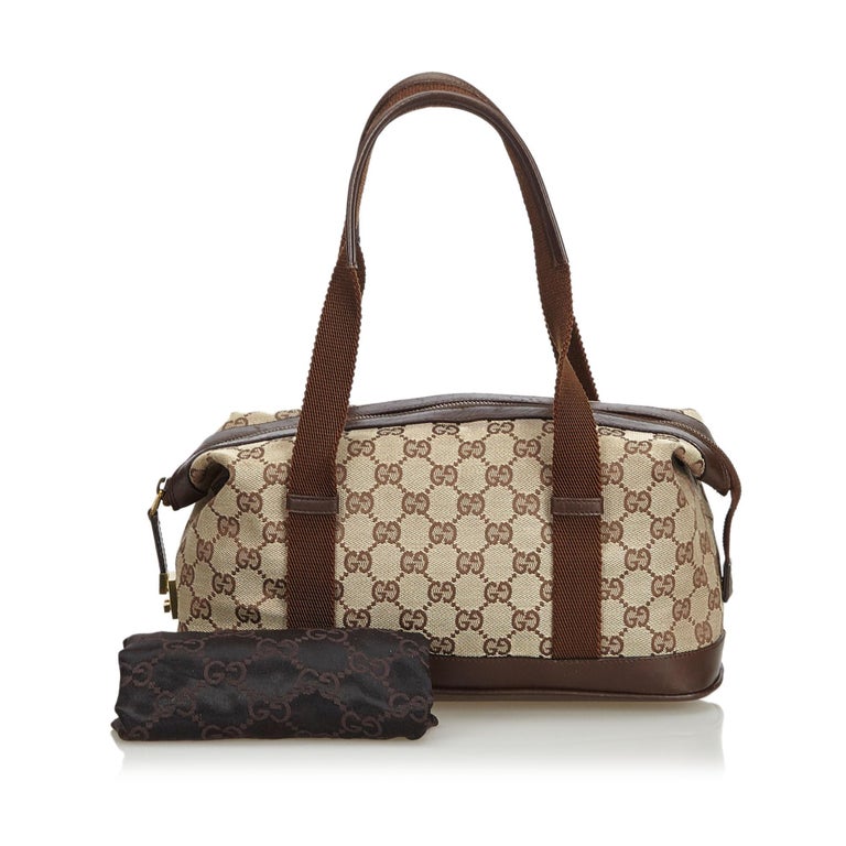 Vintage Authentic Gucci Jacquard Fabric GG Handbag Italy w/ Dust Bag MEDIUM For Sale at 1stdibs