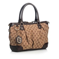 Vintage Authentic Gucci Jacquard Fabric GG Sukey Satchel Italy Dust Bag MEDIUM