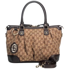 Vintage Authentic Gucci Jacquard Fabric GG Sukey Satchel Italy Dust Bag MEDIUM