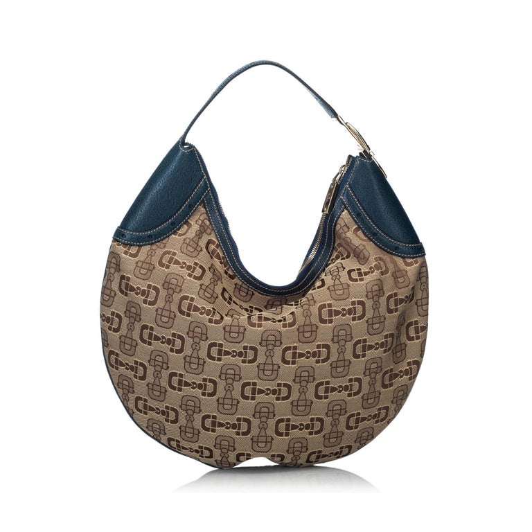 Vintage Authentic Gucci Jacquard Fabric Horsebit Hobo Bag Italy Dust Bag  LARGE For Sale at 1stDibs