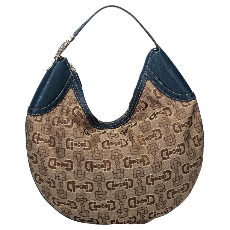 Vintage Authentic Gucci Jacquard Fabric Horsebit Hobo Bag Italy Dust Bag  LARGE For Sale at 1stDibs