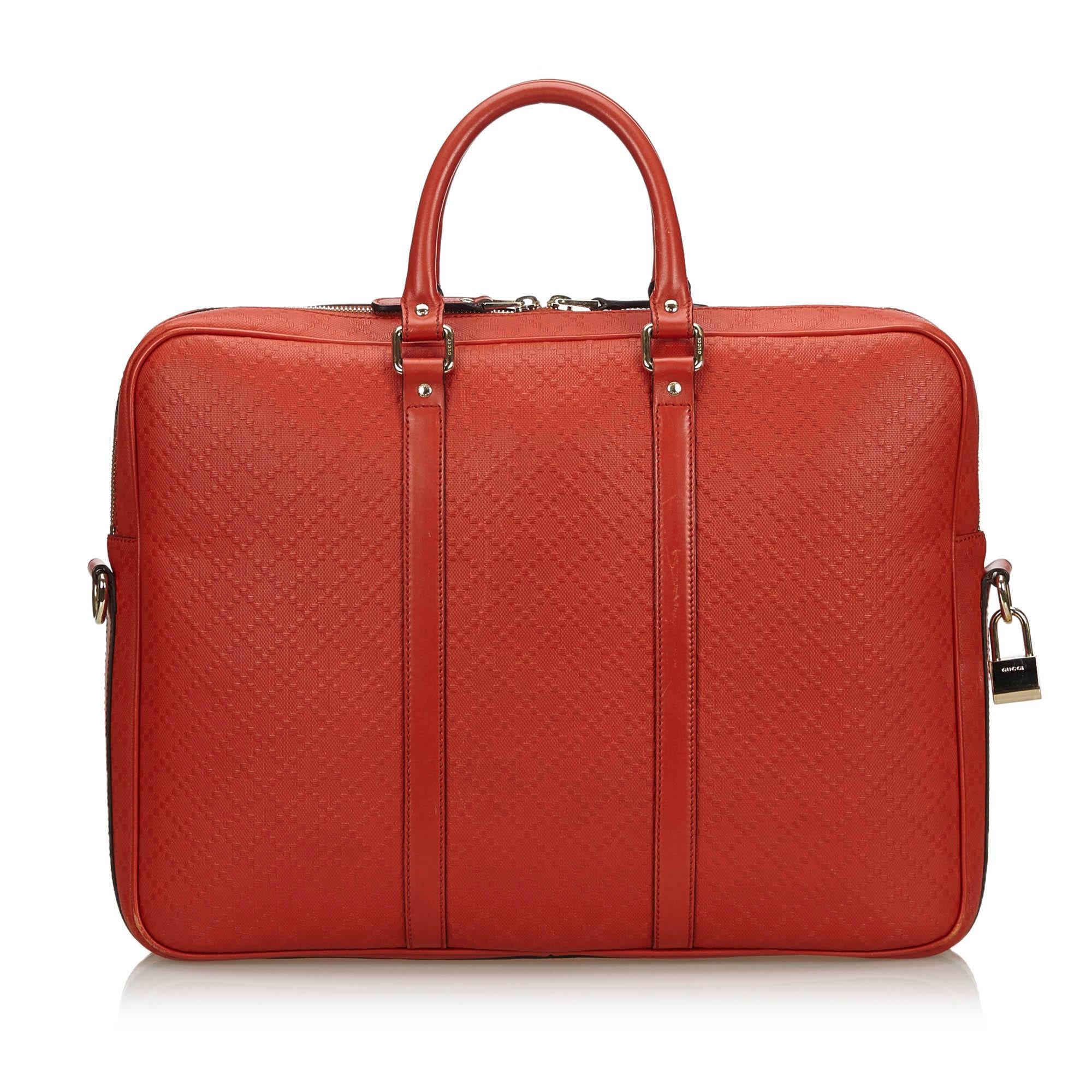 Red Vintage Authentic Gucci Leather Diamante Briefcase Italy w Padlock Key LARGE  For Sale