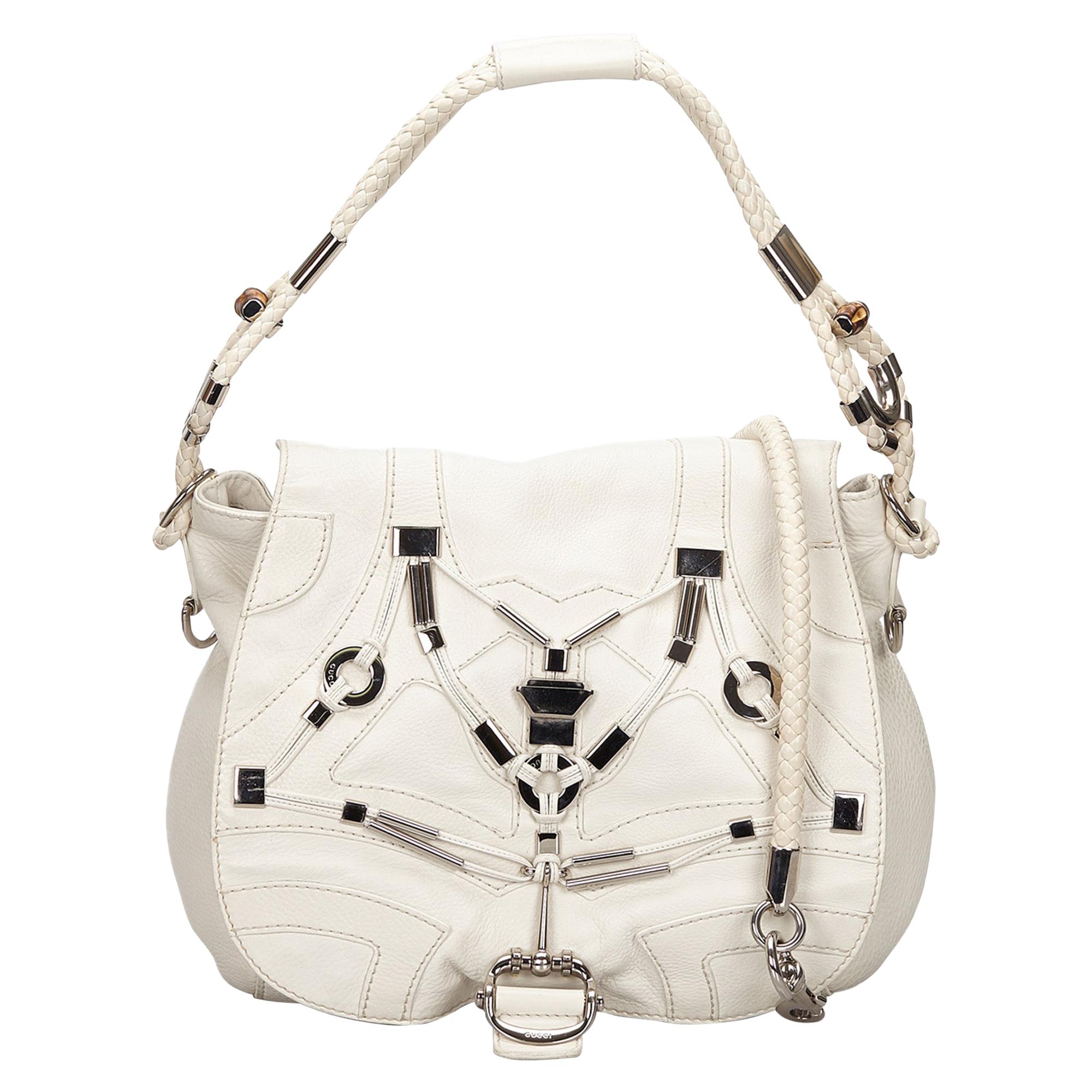 Vintage Authentic Gucci Leather Embellished Techno Horsebit Flap Bag LARGE  For Sale