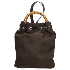 Vintage Authentic Gucci Nylon Fabric Bamboo Drawstring Backpack Italy MEDIUM