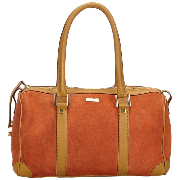 Vintage Authentic Gucci Orange Light Suede Leather Boston Bag Italy MEDIUM For Sale at 1stdibs