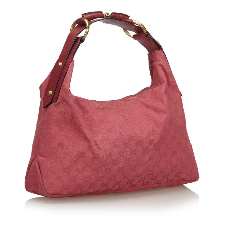 Vintage Authentic Gucci Pink Canvas Fabric GG Horsebit Hobo Bag Italy  MEDIUM For Sale at 1stDibs