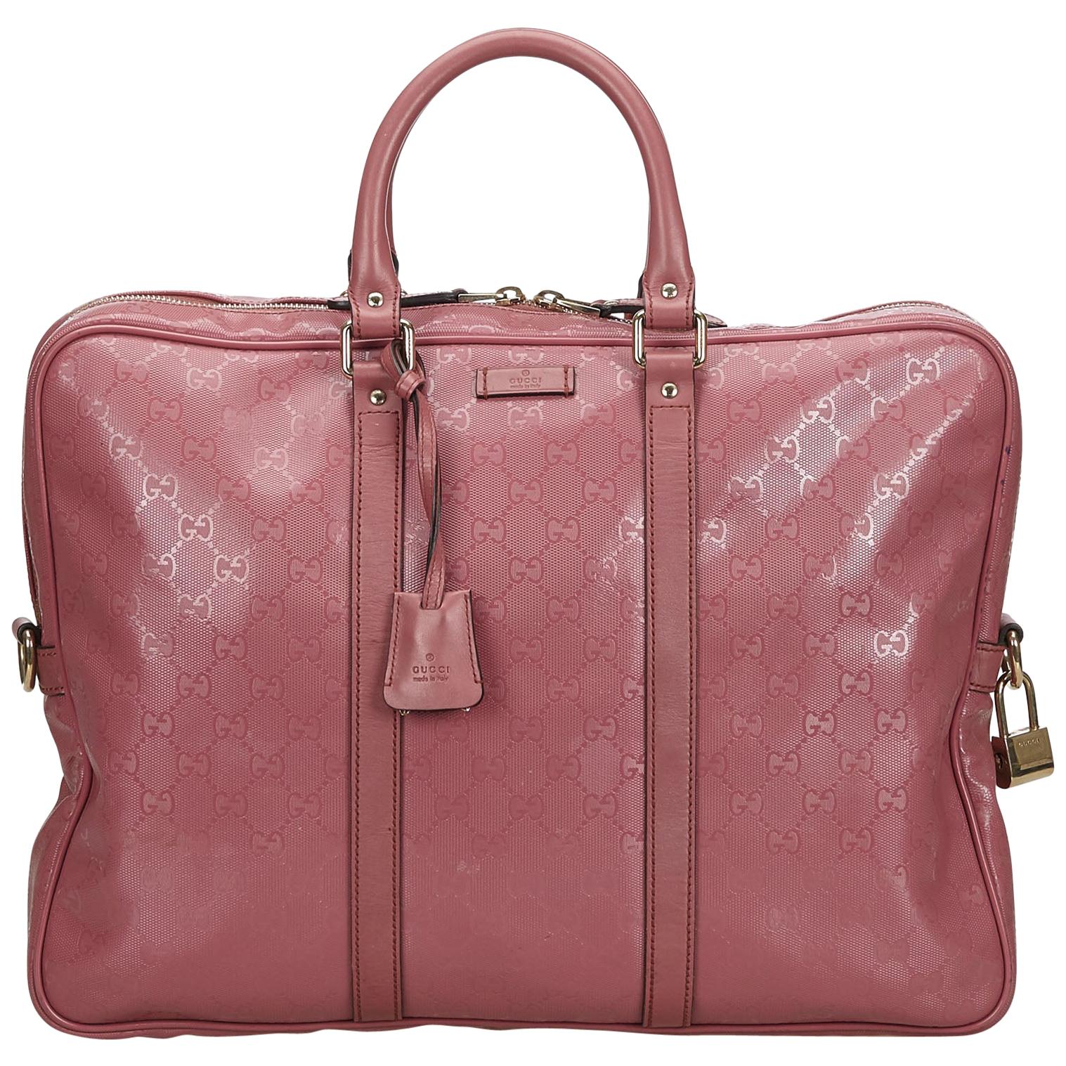 Vintage Authentic Gucci Pink Imprime Business Bag Italy w Padlock Key LARGE  For Sale