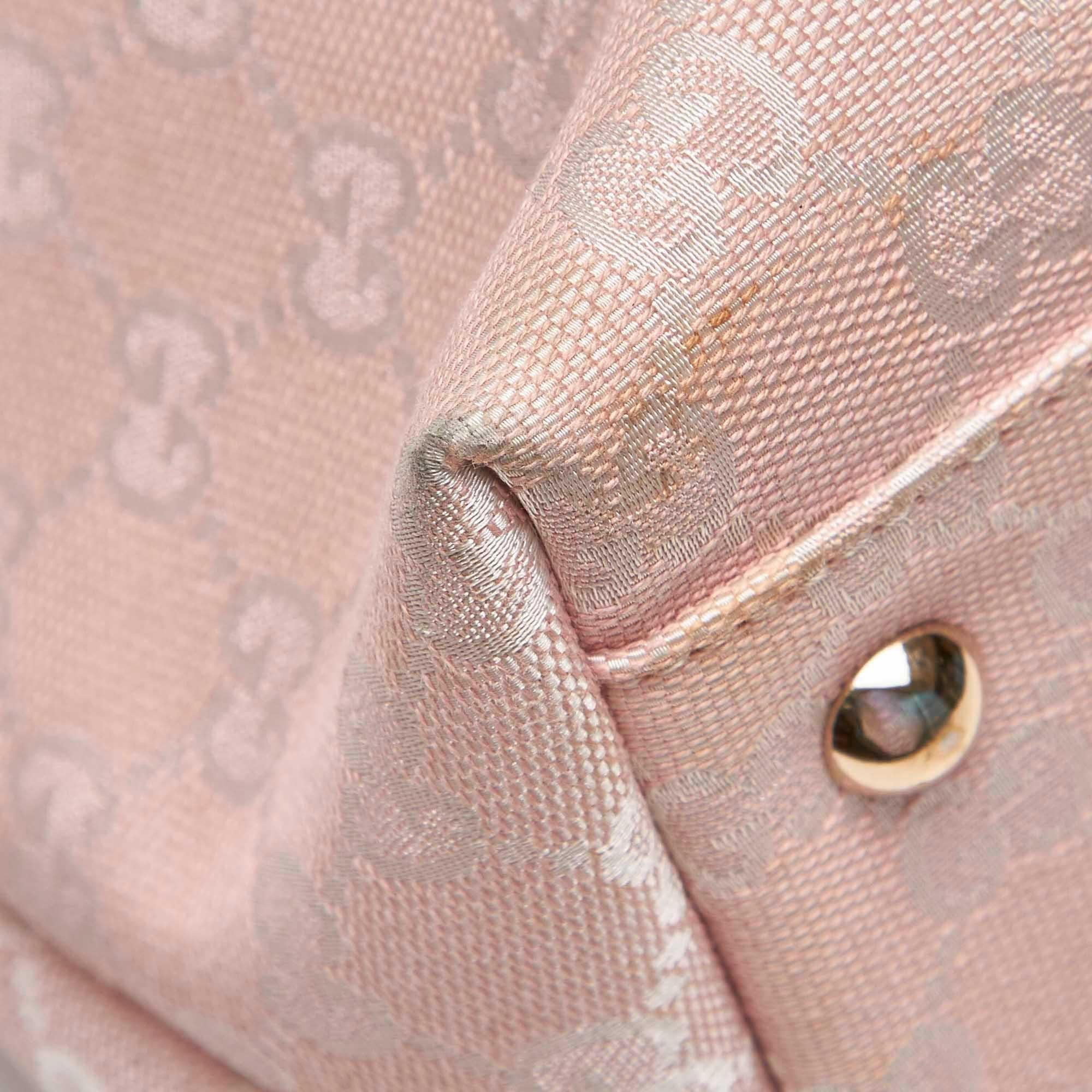 Vintage Authentic Gucci Pink Light Pink Jacquard Fabric GG Tote Bag Italy LARGE 7