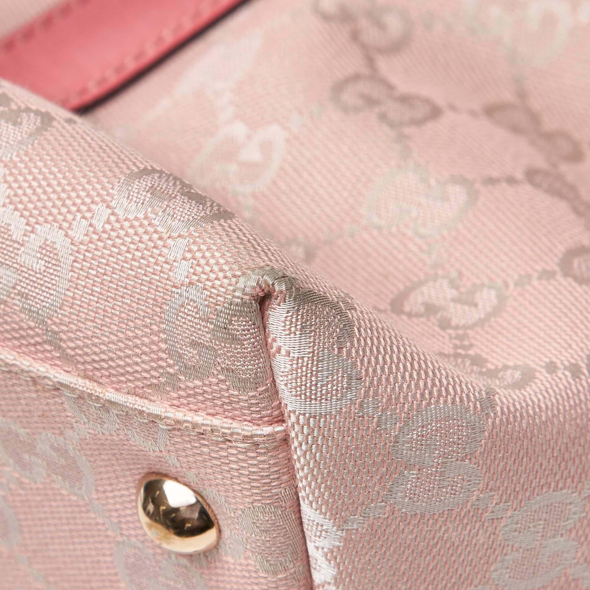 Vintage Authentic Gucci Pink Light Pink Jacquard Fabric GG Tote Bag Italy LARGE 8
