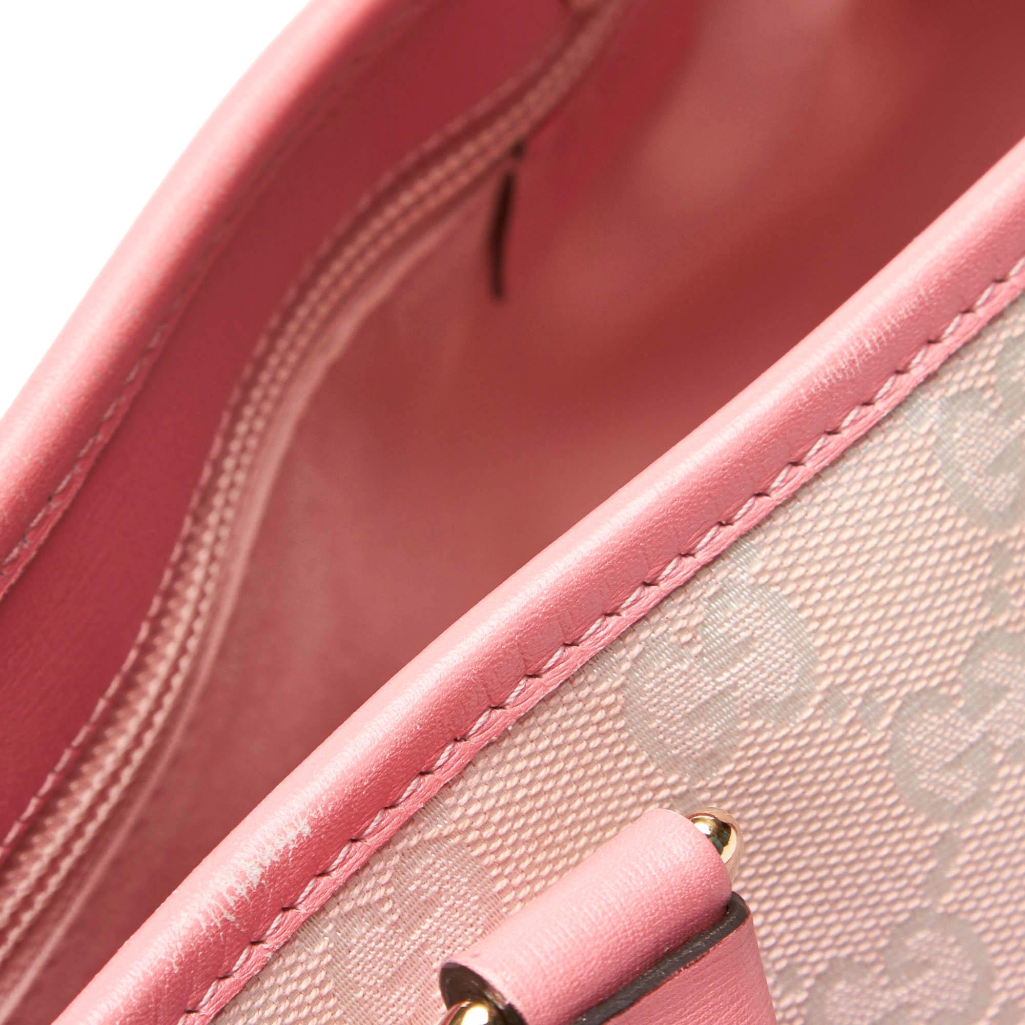 Vintage Authentic Gucci Pink Light Pink Jacquard Fabric GG Tote Bag Italy LARGE 2