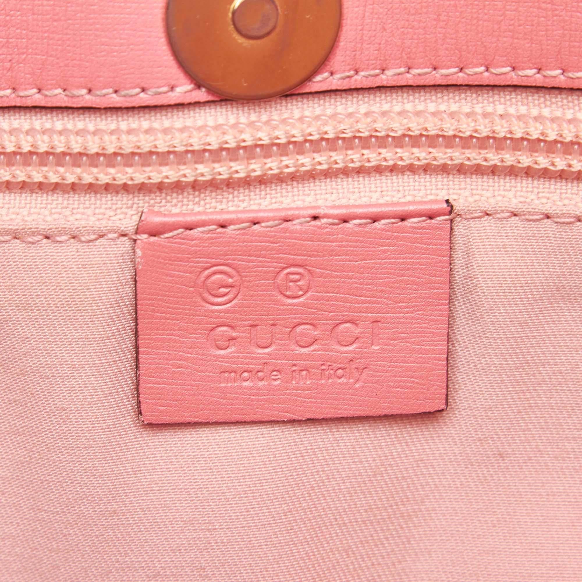 Vintage Authentic Gucci Pink Light Pink Jacquard Fabric GG Tote Bag Italy LARGE 4