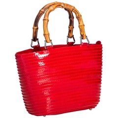 Vintage Authentic Gucci Red Bamboo Handbag Italy w Dust Bag MEDIUM 