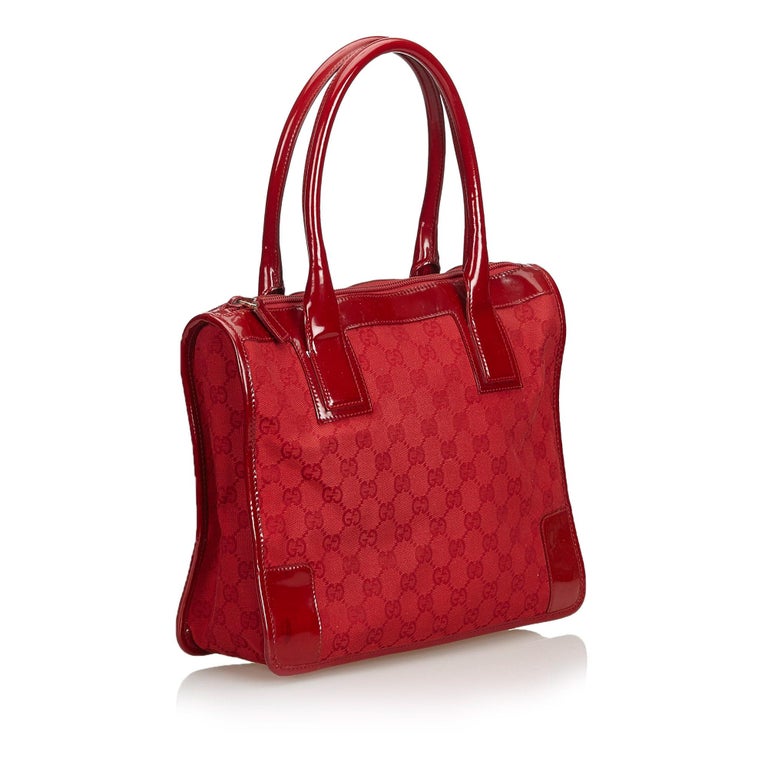 Vintage Authentic Gucci Red Canvas Fabric GG Shoulder Bag Italy MEDIUM