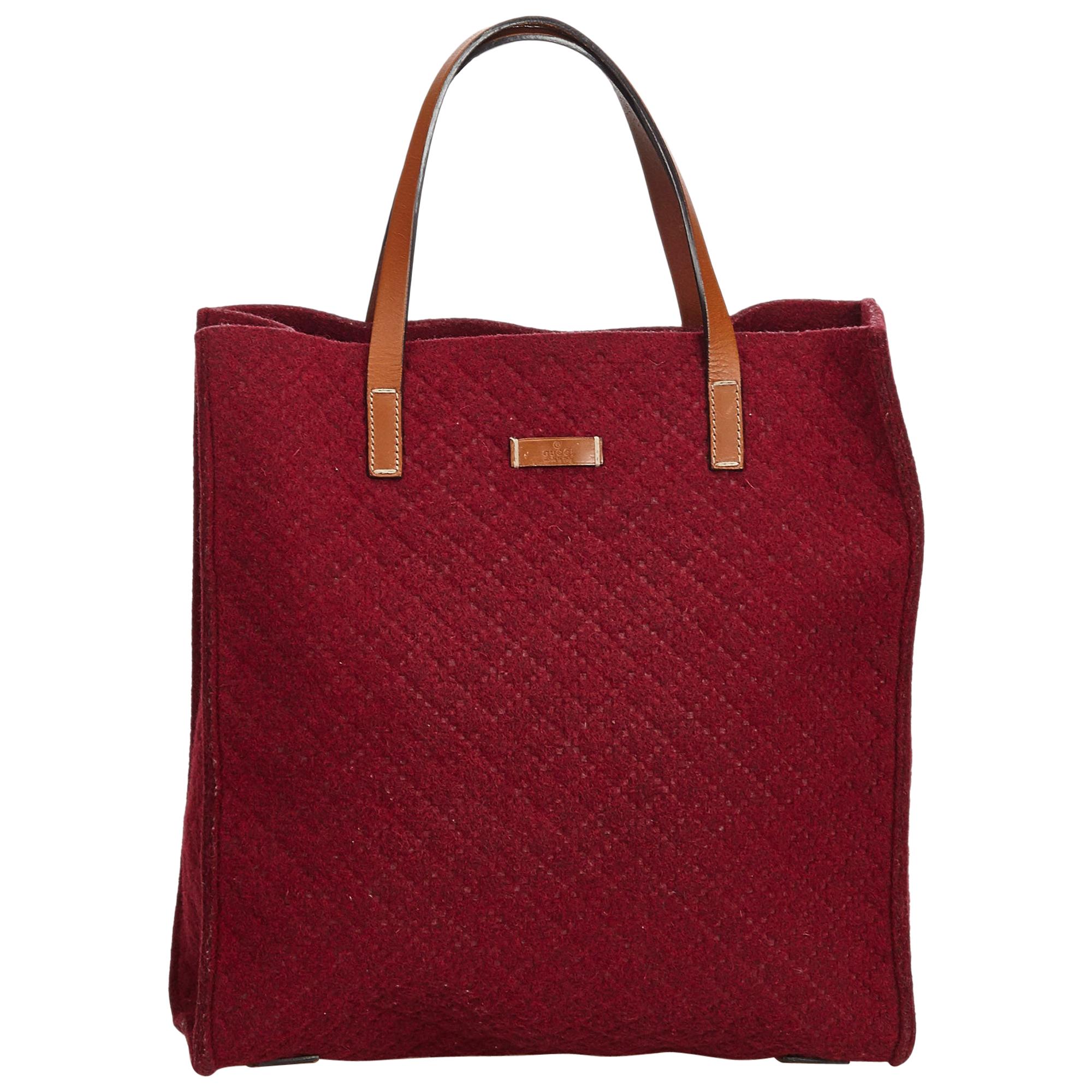 Vintage Authentic Gucci Red Fabric Diamante Felt Tote Bag Italy LARGE  For Sale