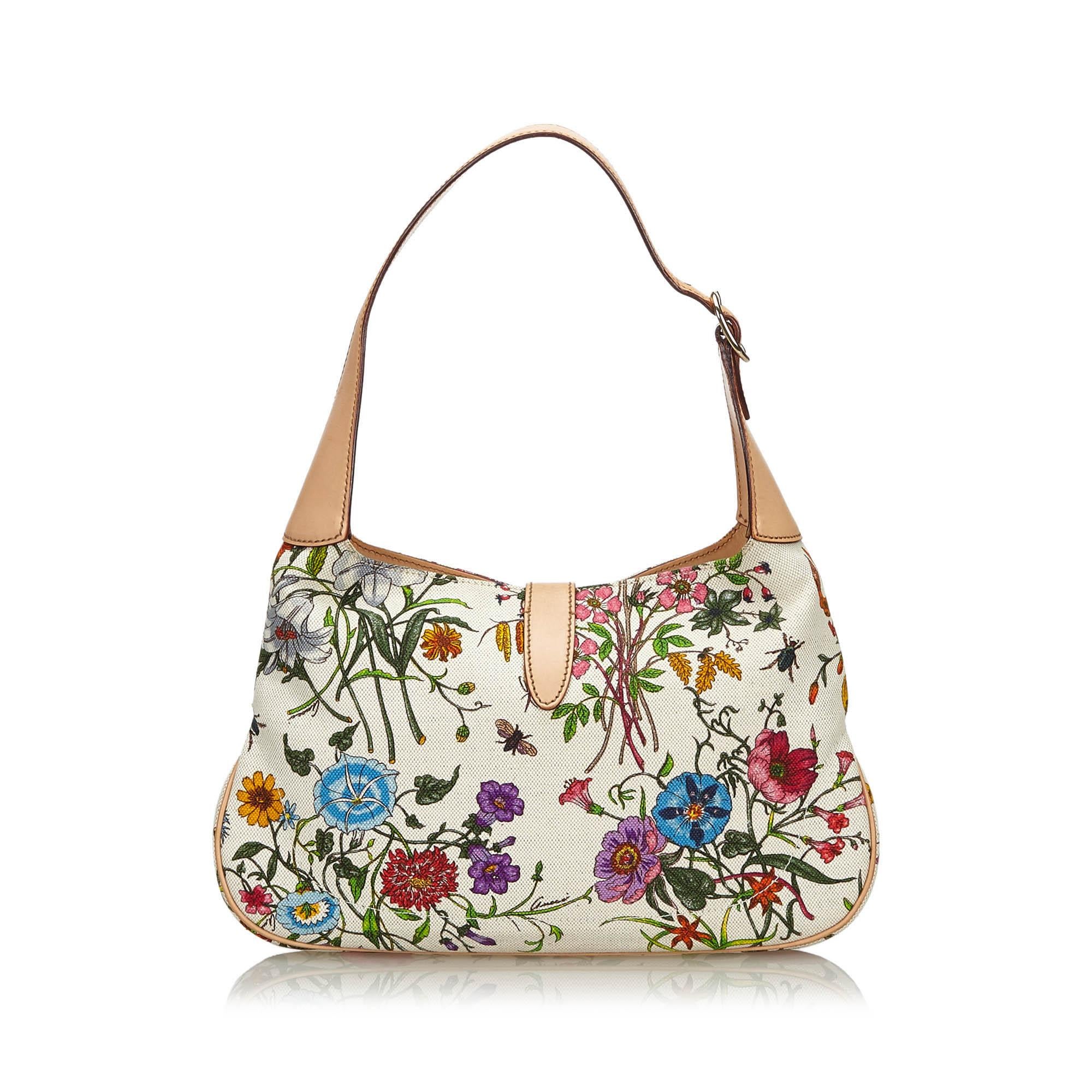 Vintage Authentic Gucci White Flora New Jackie Shoulder Bag Italy MEDIUM  In Good Condition In Orlando, FL