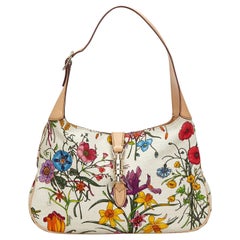 Vintage Authentic Gucci White Flora New Jackie Shoulder Bag Italy MEDIUM
