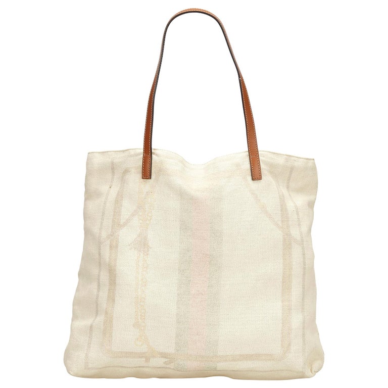 Vintage Authentic Gucci White Ivory Canvas Fabric Web Tote Bag