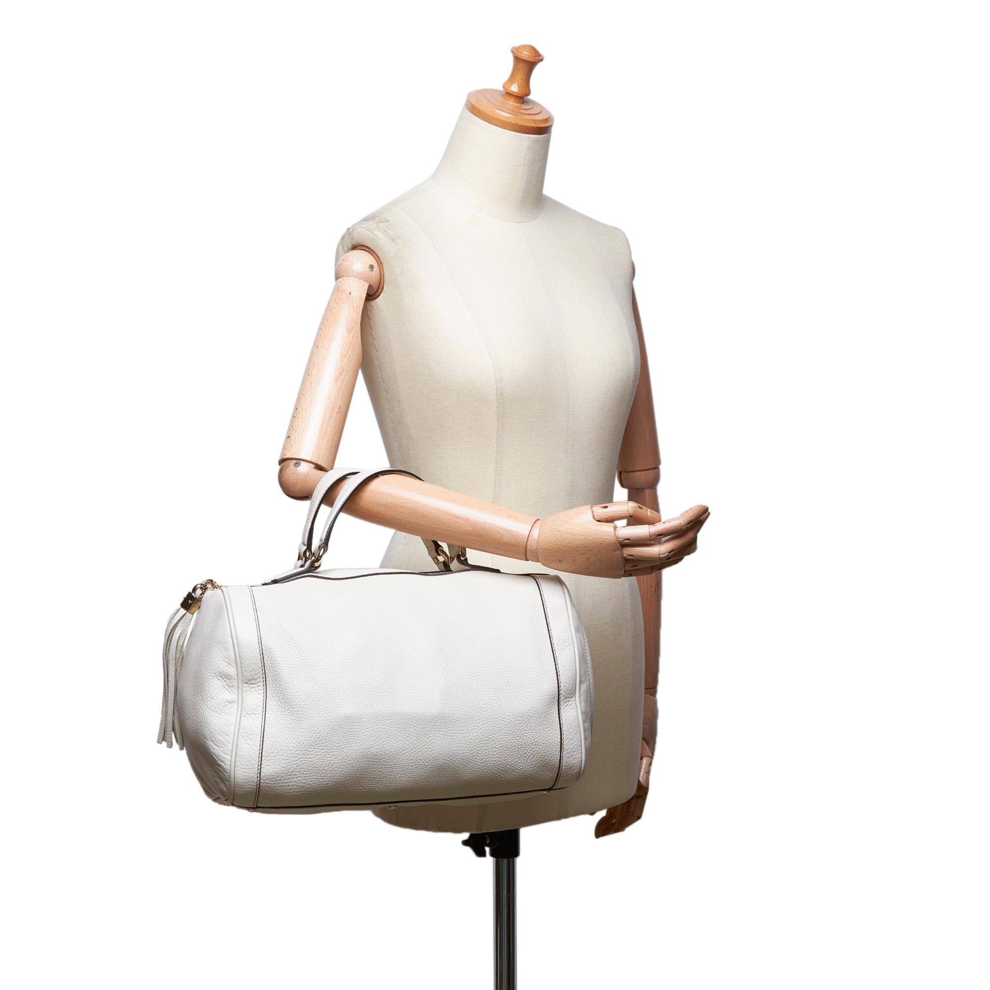 Vintage Authentic Gucci White Leather Soho Handbag Italy w Dust Bag MEDIUM  For Sale 4