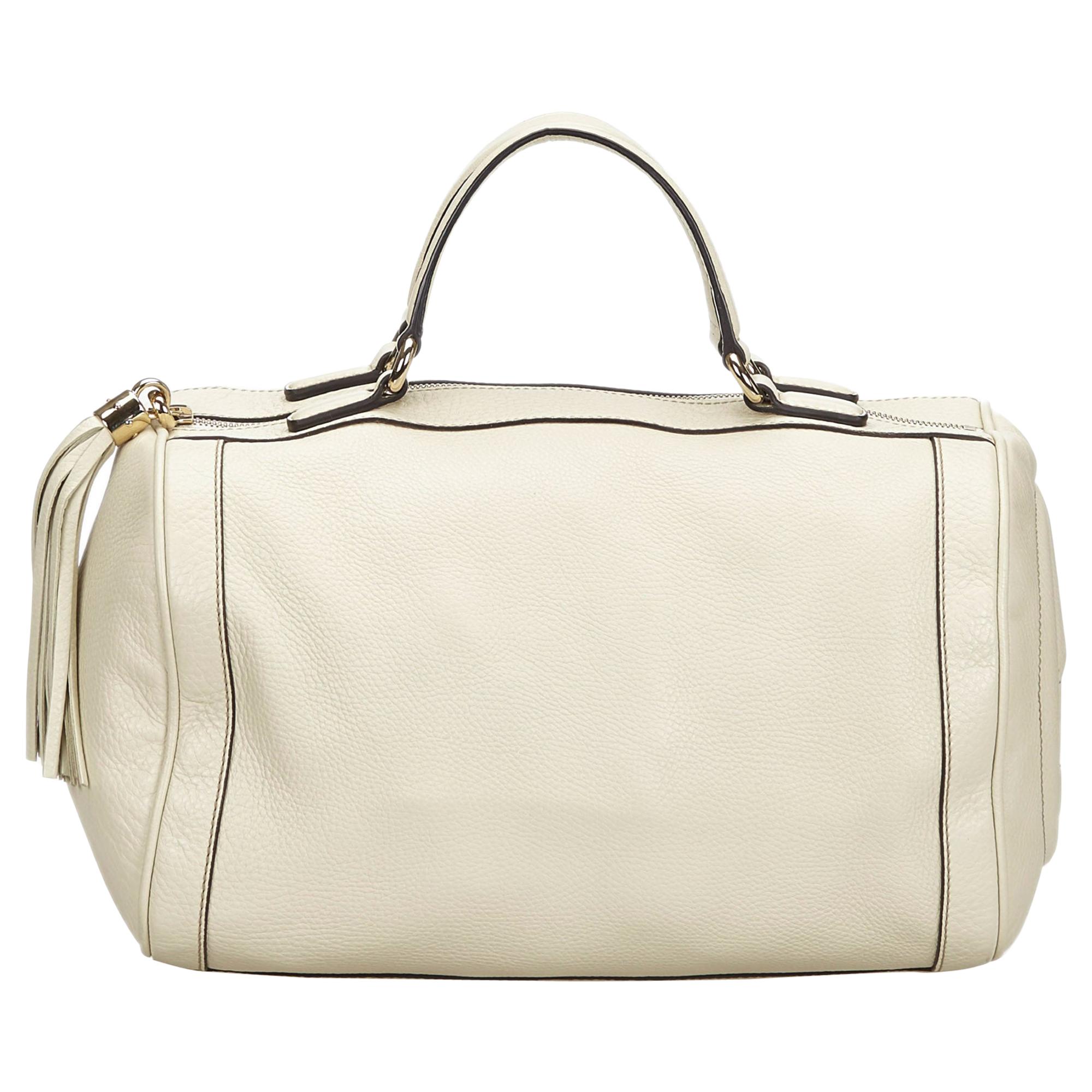 Vintage Authentic Gucci White Leather Soho Handbag Italy w Dust Bag MEDIUM  For Sale