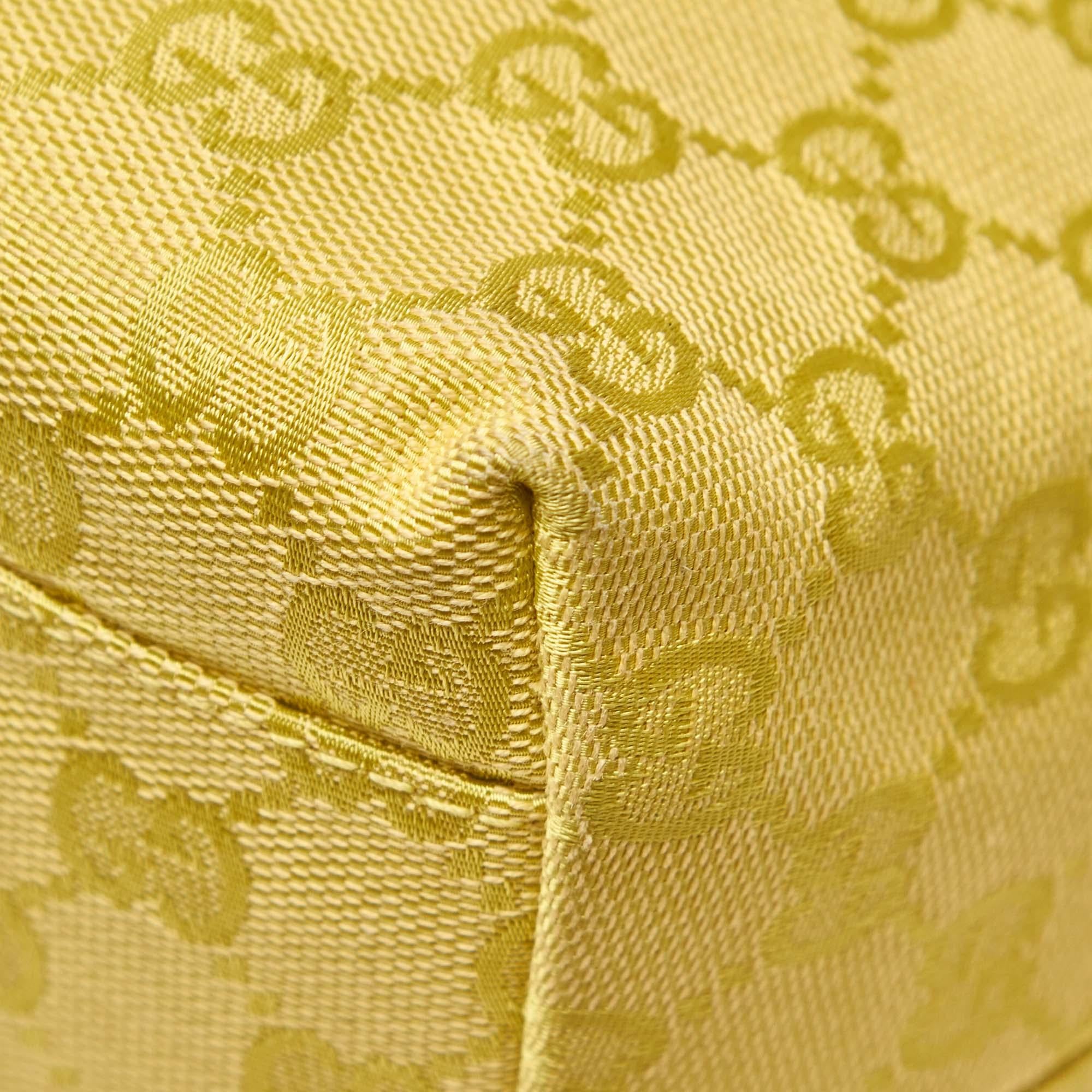 Vintage Authentic Gucci Yellow Jacquard Fabric GG Hobo Bag Italy SMALL  For Sale 7