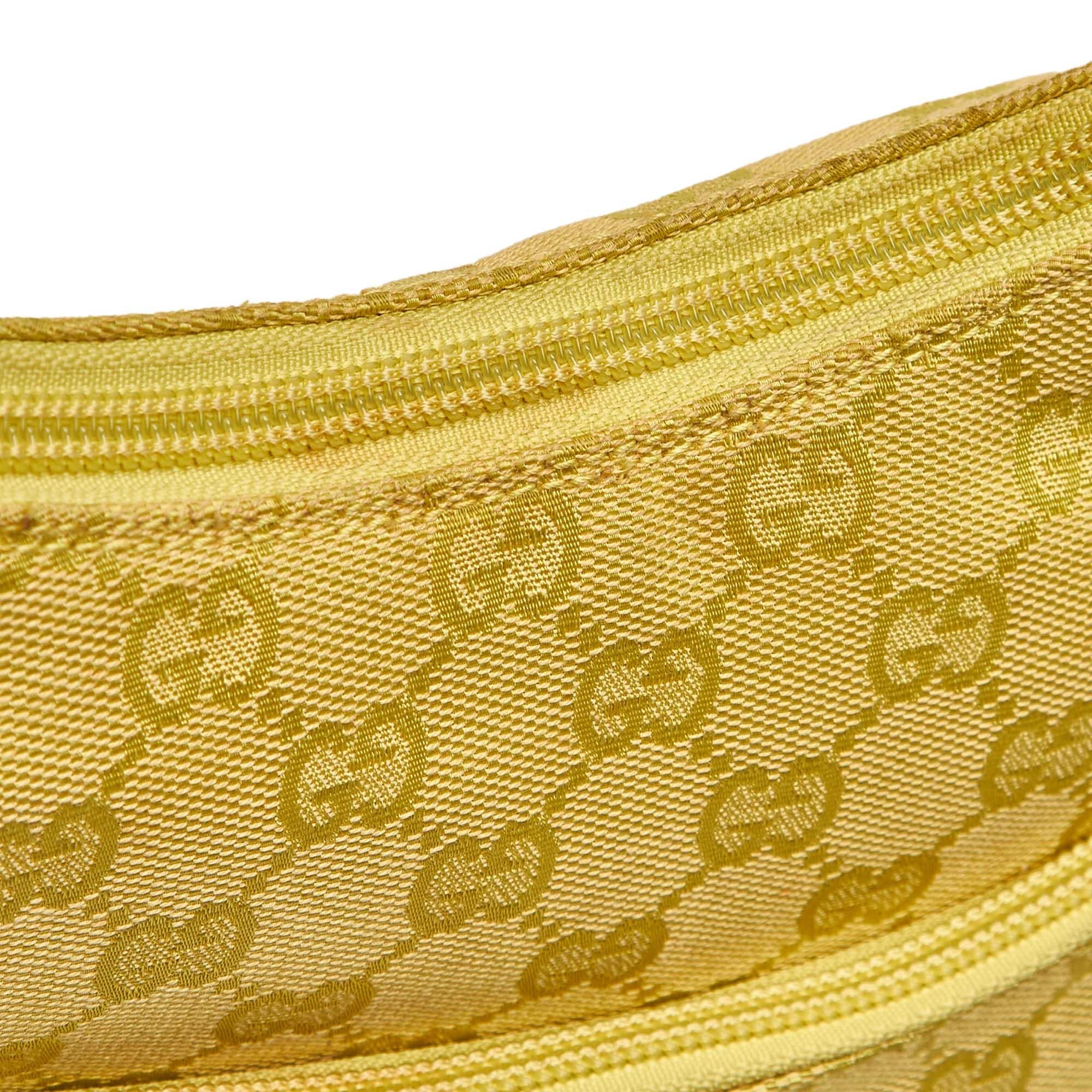 Vintage Authentic Gucci Yellow Jacquard Fabric GG Hobo Bag Italy SMALL  For Sale 10