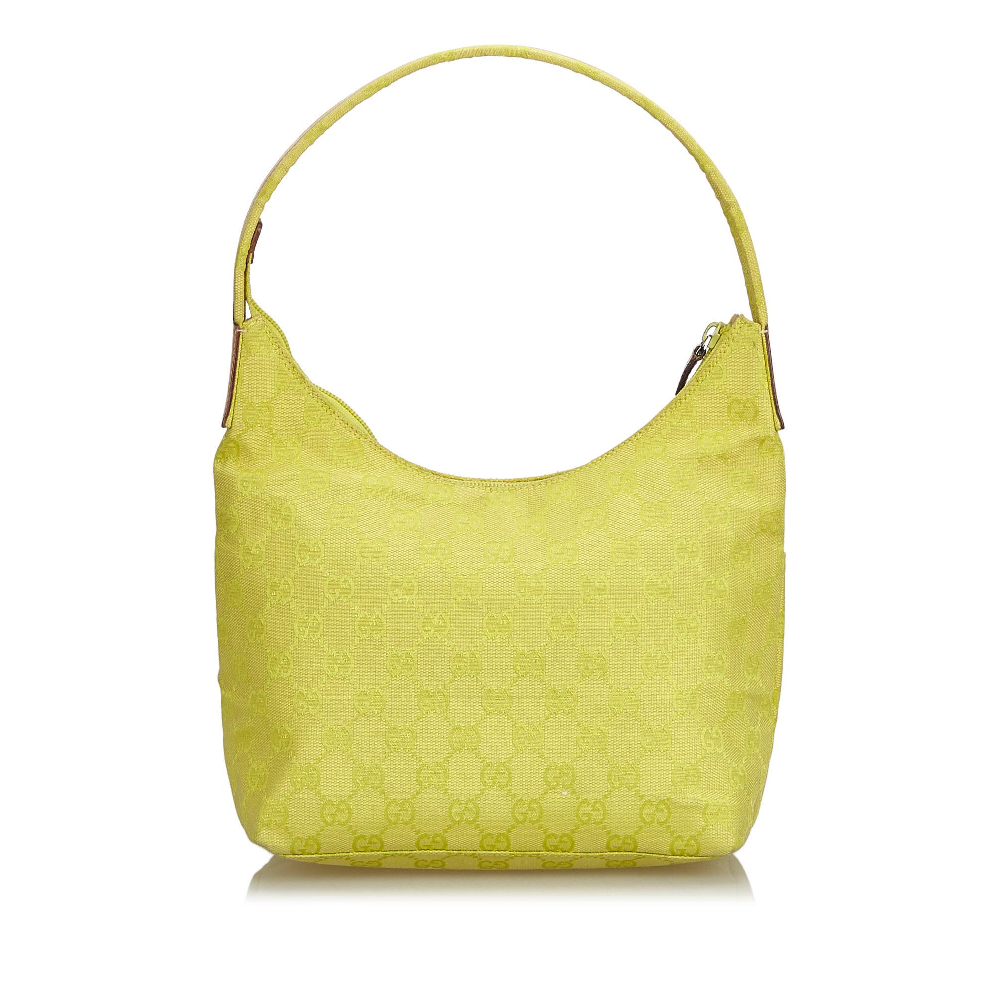 Vintage Authentic Gucci Yellow Jacquard Fabric GG Hobo Bag Italy SMALL In Good Condition For Sale In Orlando, FL