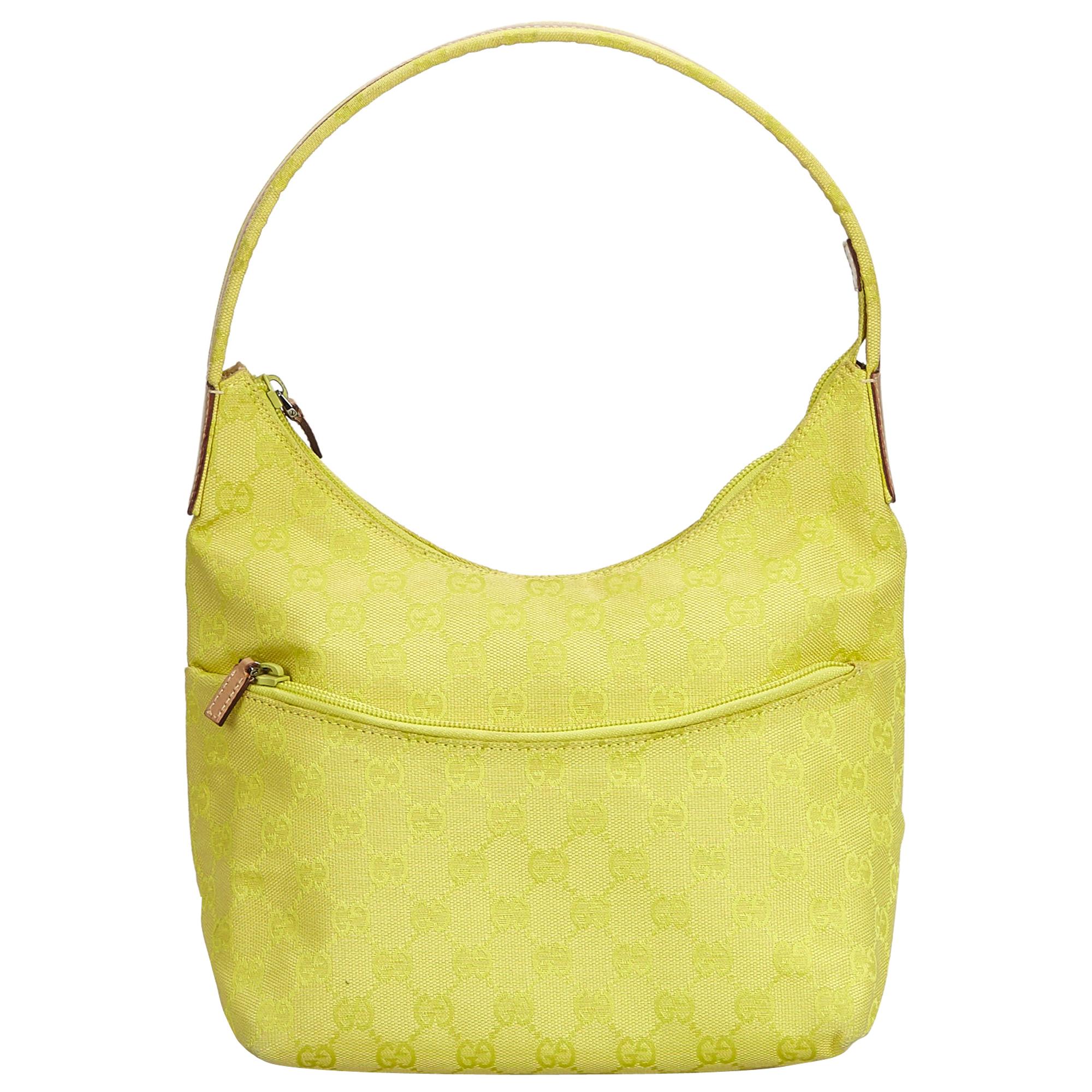 Vintage Authentic Gucci Yellow Jacquard Fabric GG Hobo Bag Italy SMALL  For Sale
