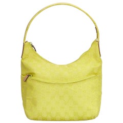 Vintage Authentic Gucci Yellow Jacquard Fabric GG Hobo Bag Italy SMALL