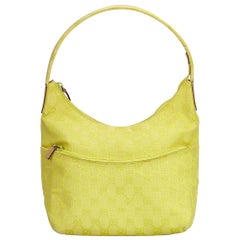 Vintage Authentic Gucci Yellow Jacquard Fabric GG Hobo Bag Italy SMALL 