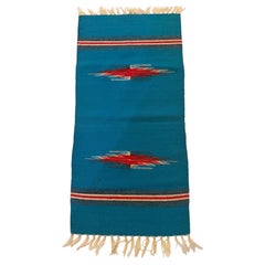 Vintage Authentic Hand Woven Wool Rug By Ortega's Chimayo New Mexico Runner
