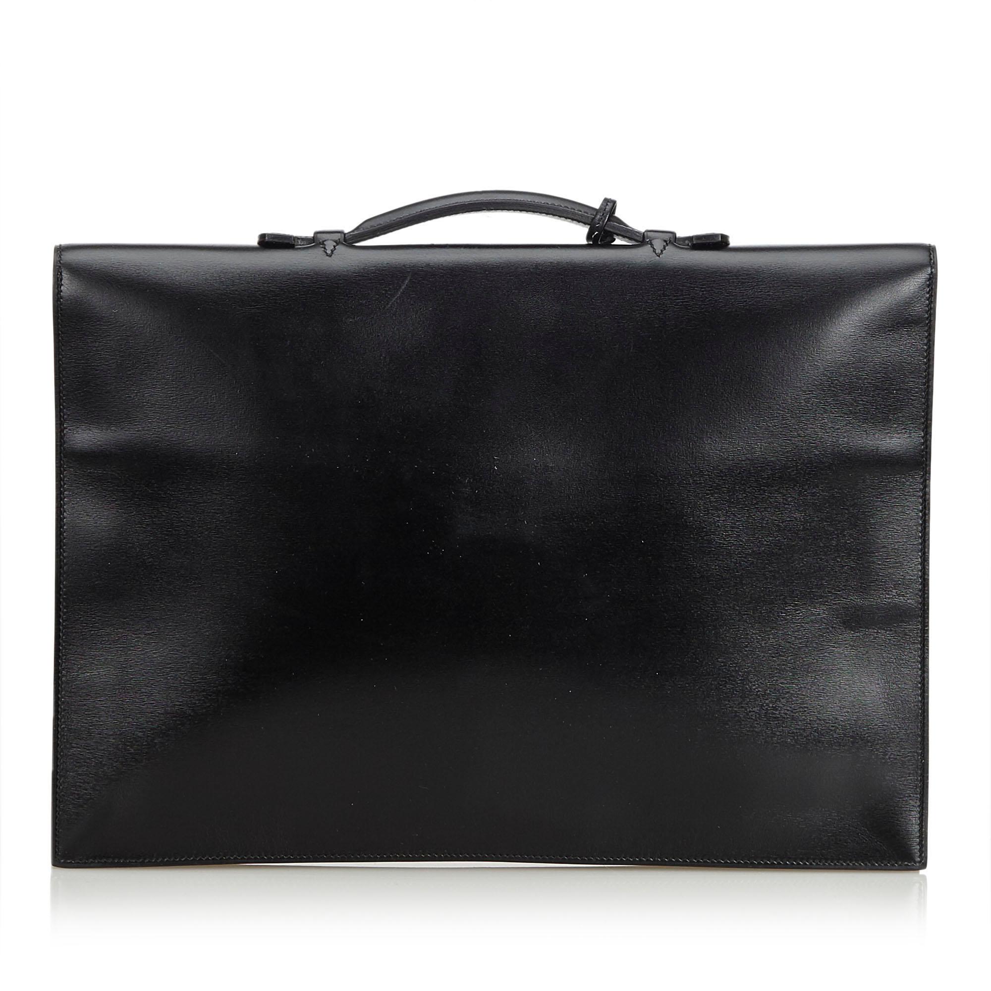 Vintage Authentic Hermes Black Box Quirus Business Bag France LARGE  In Good Condition In Orlando, FL