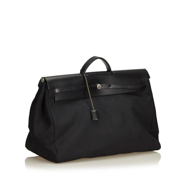 Vintage Authentic Hermes Black Herbag Cabas GM France w Dust Bag LARGE