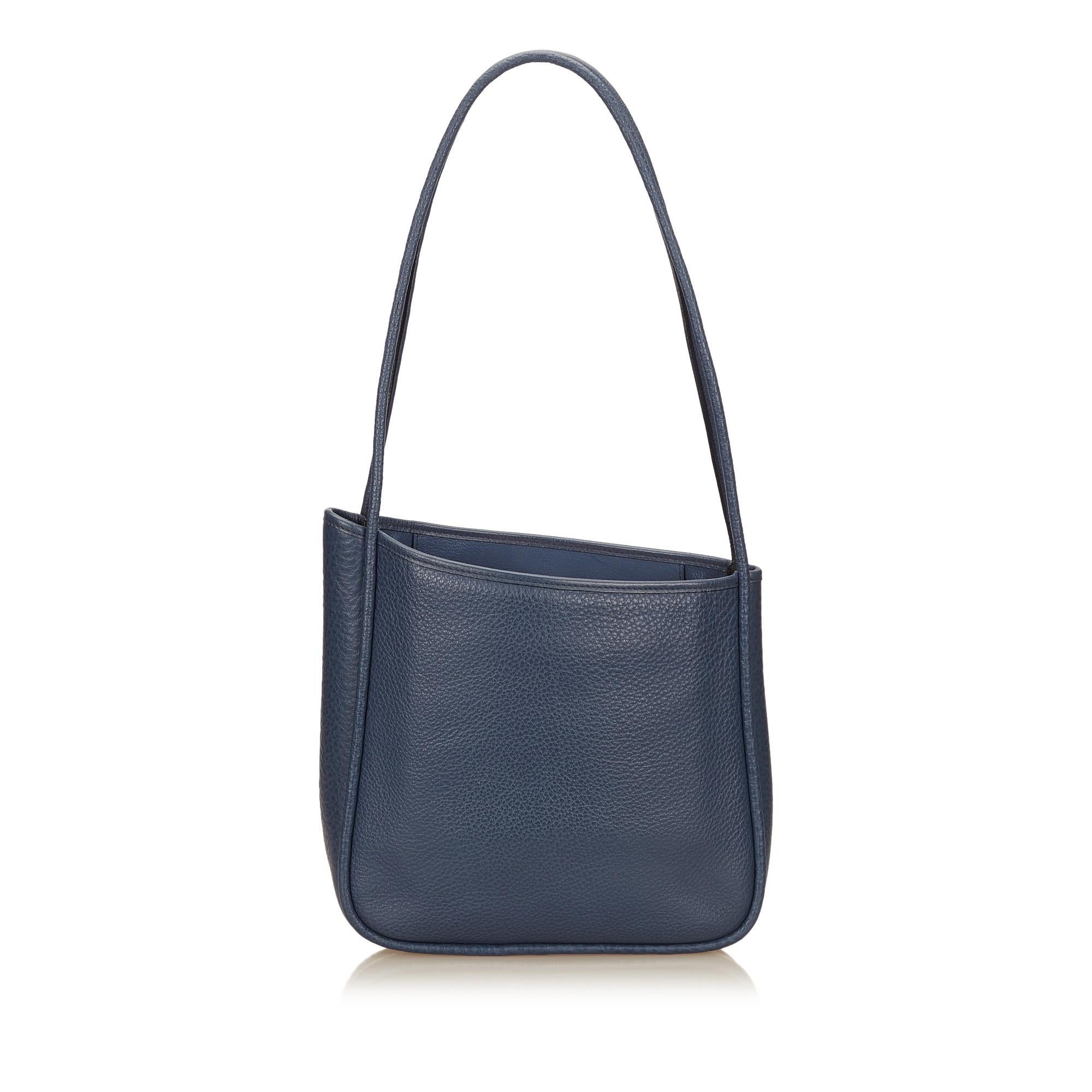 Gray Vintage Authentic Hermes Blue Leather Nami Bag France LARGE 