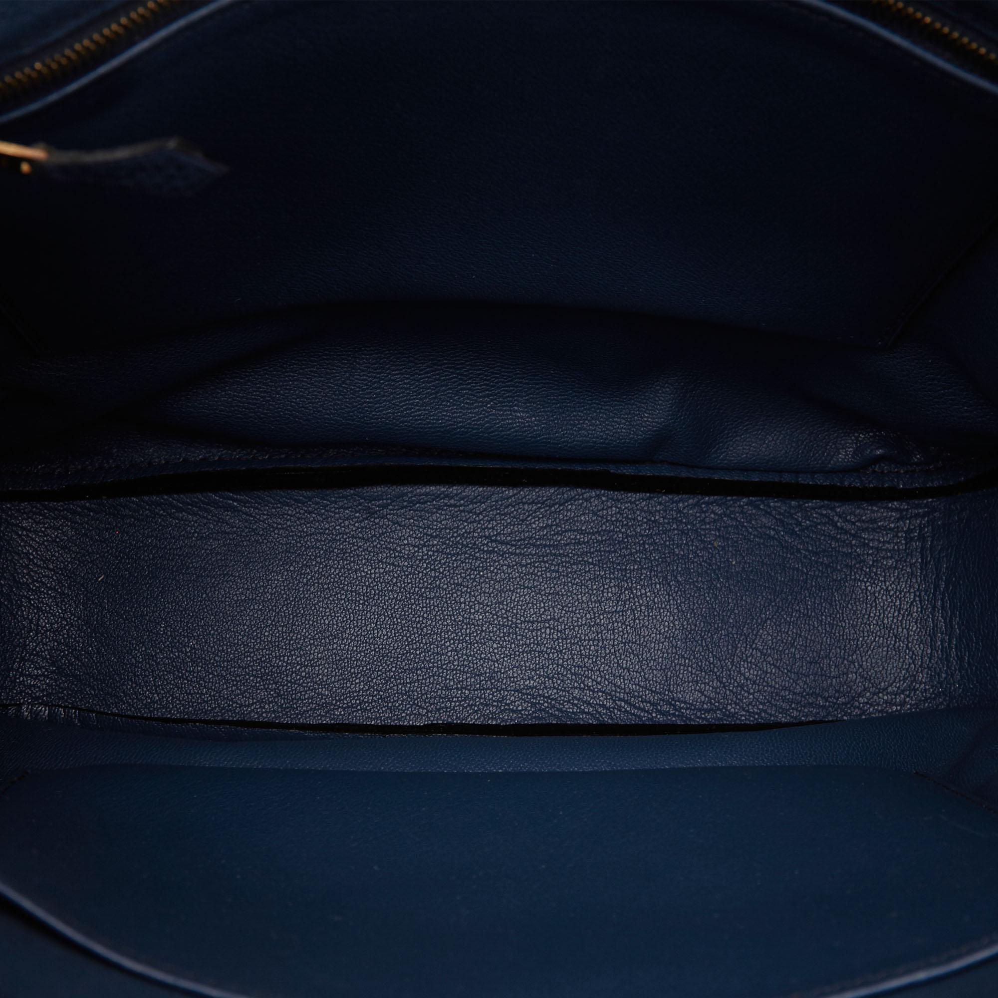 Women's Vintage Authentic Hermes Blue Leather Nami Bag France LARGE 