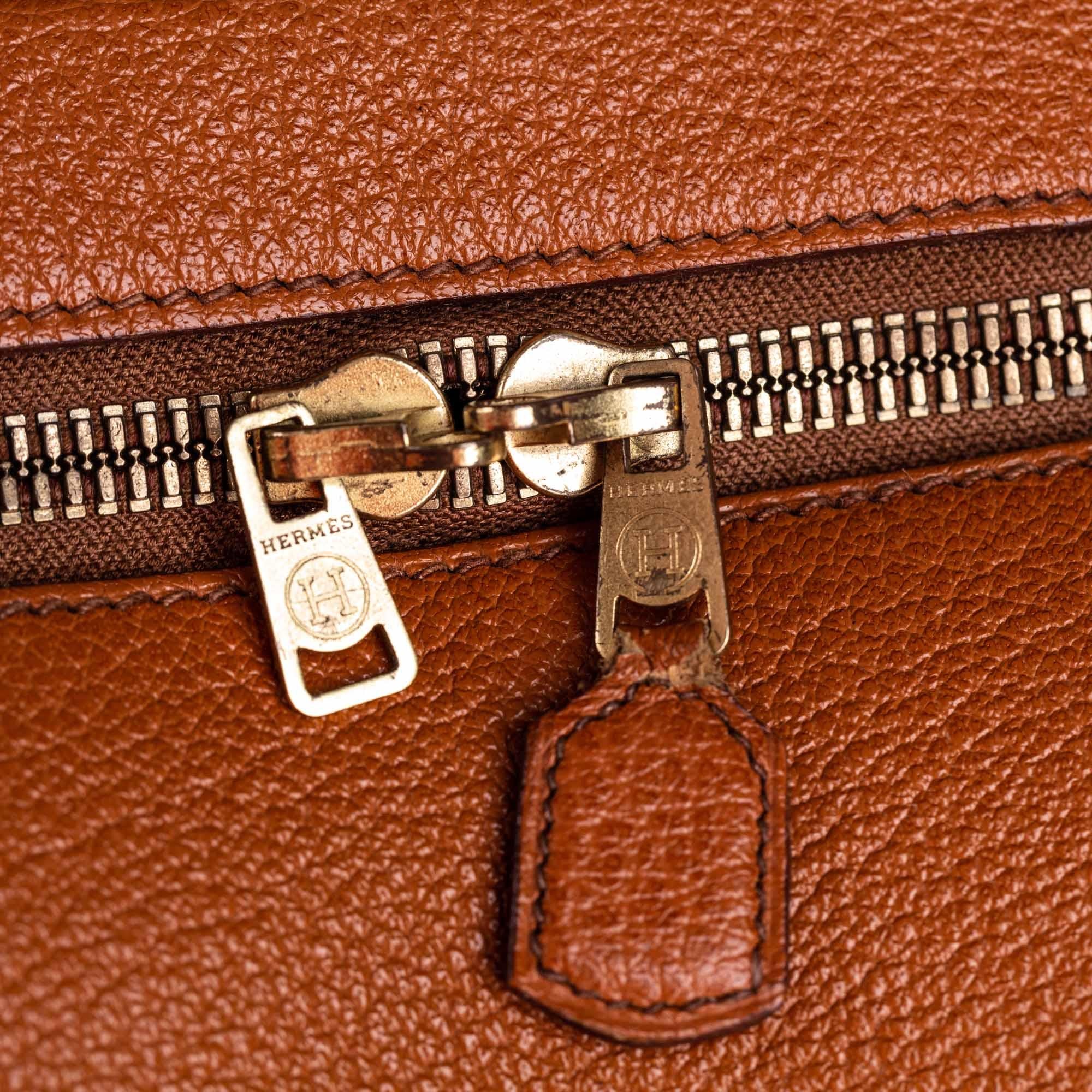 Vintage Authentic Hermes Brown Leather Valise Galop 50 France LARGE  For Sale 7