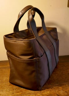 Vintage Authentic Hermes Chocolate Brown Leather and Nylon Acapulco PM Tote Bag
