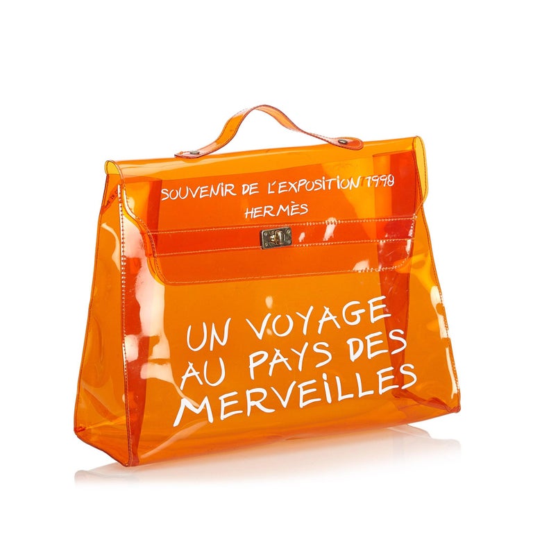 Vintage Authentic Hermes Orange Vinyl Plastic Kelly Handbag France LARGE For Sale at 1stdibs