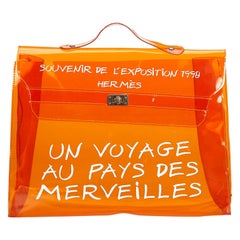 Vintage Authentic Hermes Orange Vinyl Plastic Kelly Handbag France LARGE 