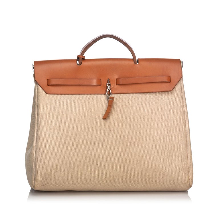 Vintage Authentic Hermes White Herbag MM Satchel France w Dust Bag Key