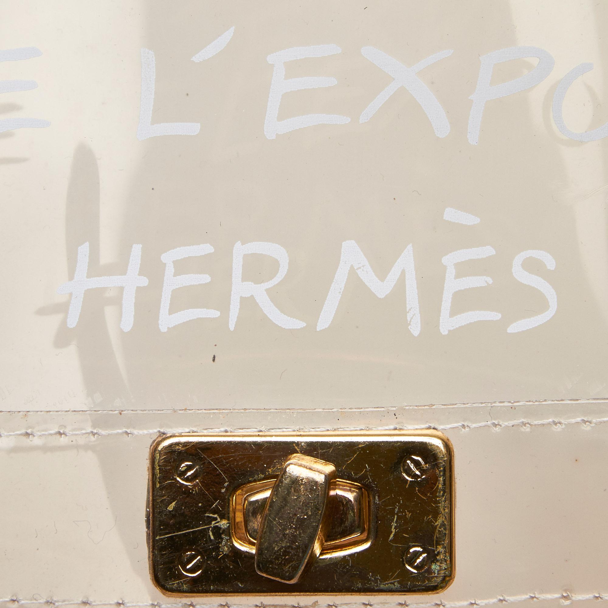 Vintage Authentic Hermes White Vinyl Plastic Kelly Handbag France LARGE  2