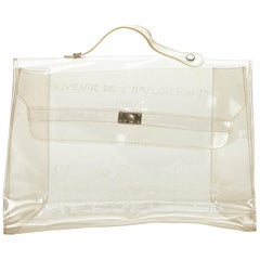 Vintage Authentic Hermes White Vinyl Plastic Kelly Handbag France LARGE 